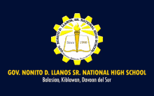 gov. nonito d. llanos sr. national high school logo on a blue background