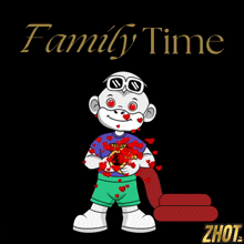 a cartoon of a boy holding a heart with the words family time below him