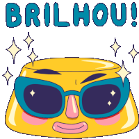 a cartoon illustration of a yellow object with sunglasses and the words brilhou written below it