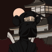 a cartoon of a ninja wearing a black hood and holding two swords