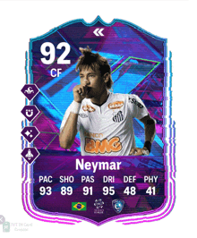 a soccer card for neymar with 92 cf