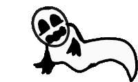 a black and white drawing of a ghost with a face on it