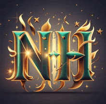 the letter n is surrounded by gold stars