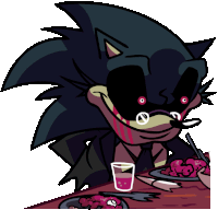 a cartoon drawing of a sonic the hedgehog sitting at a table with a plate of food