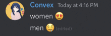 convex today at 4:16 pm women and men edited