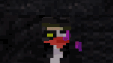 a pixelated image of a person with a purple and yellow face