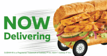 an advertisement for subway shows a sandwich on wheels