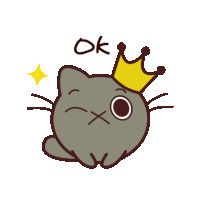 a cartoon cat with a crown on its head and the word ok written below it