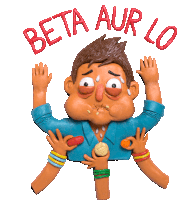 a cartoon of a man with beta aur lo written in red