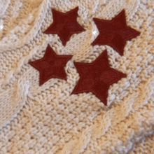 a close up of a knitted sweater with red stars on it