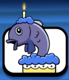 a cartoon of a fish with a candle in its mouth