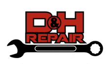 a logo for d & h repair with a wrench in the middle