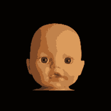 a close up of a baby doll 's face on a black background