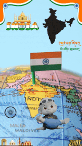a globe with the word india on it and a flag