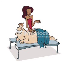 a cartoon of a woman giving a man a massage on a bed