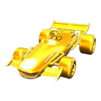 a gold mario kart racing car with a steering wheel