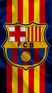 a fcb logo is on a colorful striped background