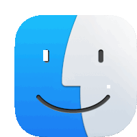 a blue and white icon that looks like a smiley face