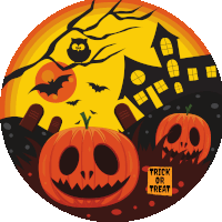 a trick or treat sign with pumpkins and bats