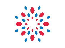 red and blue circles on a white background that looks like fireworks