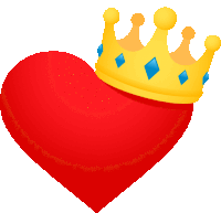 a red heart with a golden crown on top of it