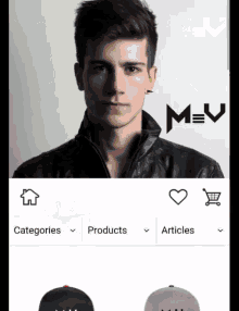 a screenshot of a website with a picture of a man and the words m = v on it