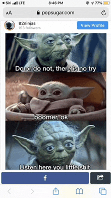 a screenshot of a yoda meme on a phone