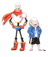 a drawing of papyrus and sans standing next to each other with the letters lodi on the bottom right