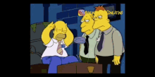 a cartoon of homer simpson sitting in front of two men