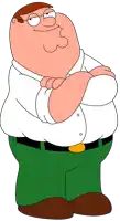 peter griffin from family guy is standing with his arms crossed and smiling