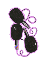 a drawing of three microphones one of which has a sticker on it that says ' abc '