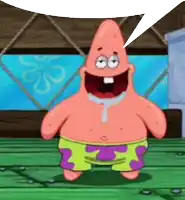 patrick star from spongebob squarepants with a speech bubble above his head