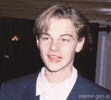 a young man in a suit and white shirt is smiling for the camera ..