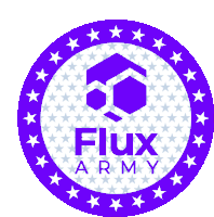 a logo for flux army has a purple circle with stars around it