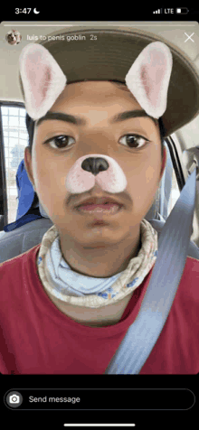 a phone screen shows a man wearing a dog face mask