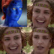 a collage of four pictures of a woman with different facial expressions