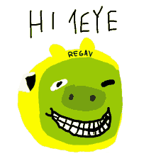 a drawing of a pig with the words hi 1eye on it