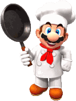 a cartoon character dressed as a chef is holding a pan