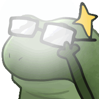 a cartoon of a frog wearing glasses with a yellow star on its head