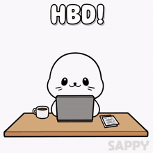 a seal wearing a party hat blows out a birthday candle