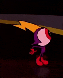 a cartoon character with a lightning bolt on his head is walking on the ground .
