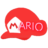 a red and white mario hat with the word mario on it