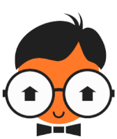 a boy wearing glasses and a bow tie has an arrow pointing upwards