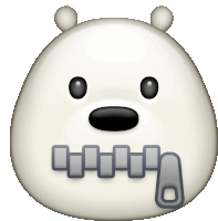 an emoji of a polar bear with a zipper in its mouth