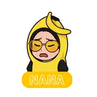 a sticker of a girl in a banana costume with the name nana below her
