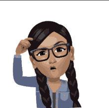 a cartoon of a woman wearing glasses and braids scratching her head