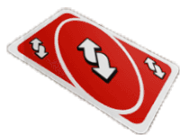 a red uno card with three arrows on it