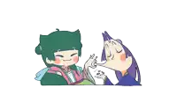 a cartoon drawing of a girl with green hair and a purple haired girl