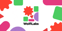 a logo for wolfilabs is surrounded by colorful geometric shapes