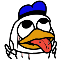 a drawing of a duck with its tongue out